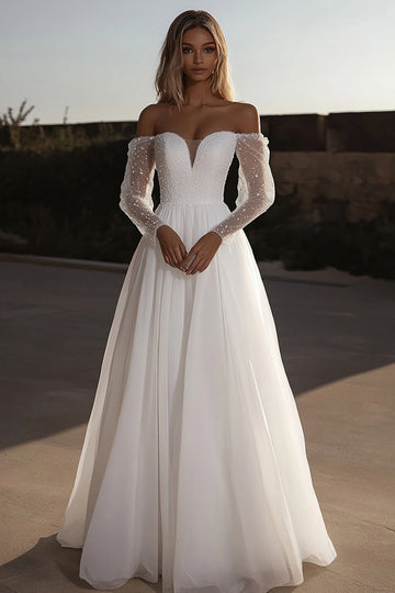 Organza Sweetheart Ivoire Une Robe de Mariée Trapèze à Manches Longues